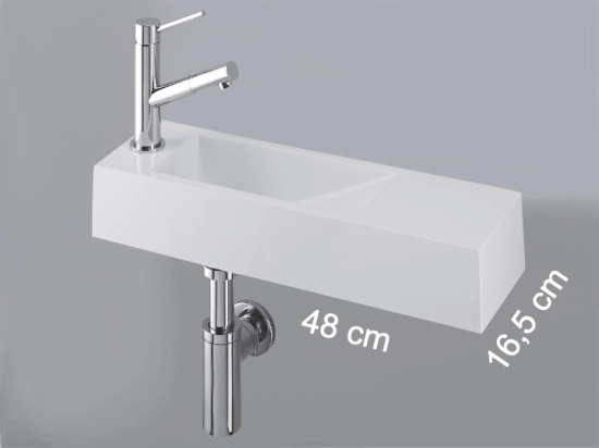 Lave-mains pour toilettes, suspendu et compacte, parfait pour les espaces restreints, Largeur 48 cm, Profondeur 16,5 cm, Hauteur 10 cm, résine minéral, Livraison 5-7 jours OFFERTE.
